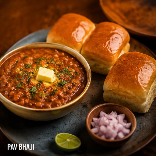 Pav Bhaji with toasted bread rolls